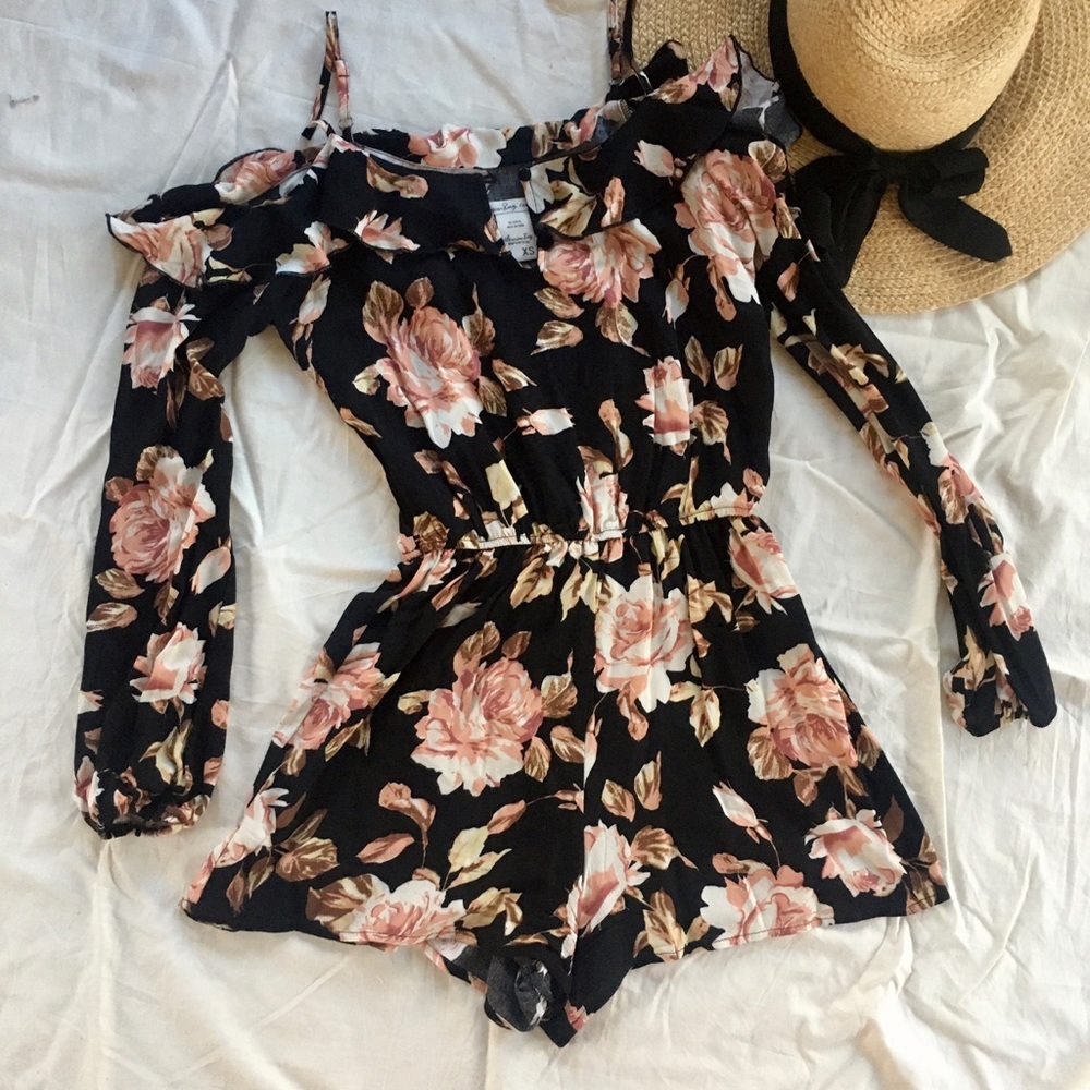American Rag black floral long sleeves romper